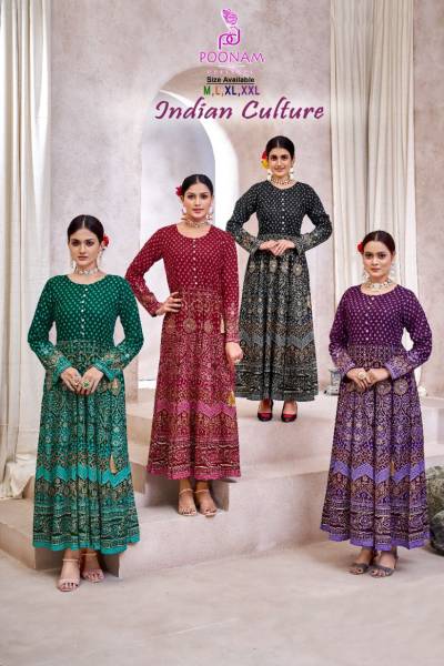 Indian Culture By Poonam Designer Flared Gown Style Kurti Collection